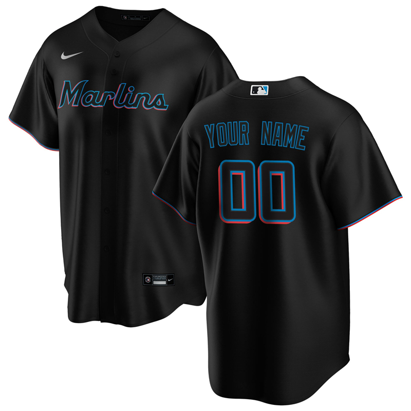 2020 MLB Men Miami Marlins Nike Black Alternate 2020 Replica Custom Jersey 1->miami marlins->MLB Jersey